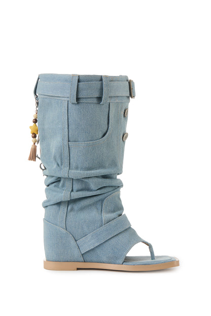 13DE MARZO Denim Flip-Flop Stacked Boots Blue
