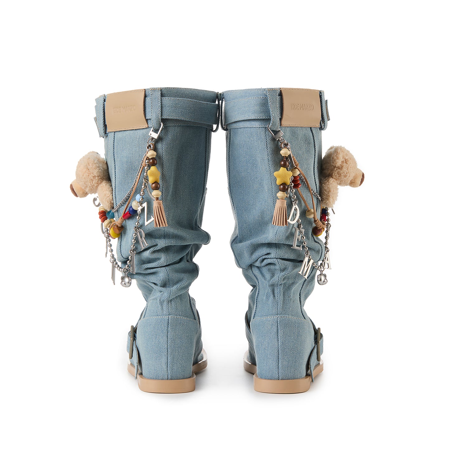13DE MARZO Denim Flip-Flop Stacked Boots Blue