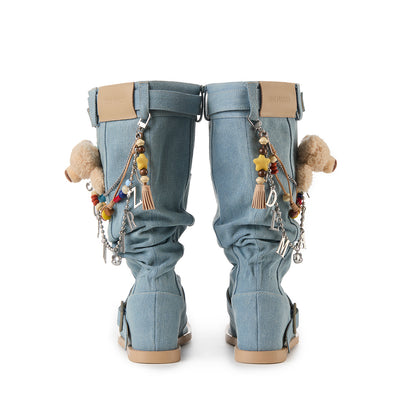 13DE MARZO Denim Flip-Flop Stacked Boots Blue