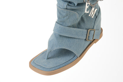 13DE MARZO Denim Flip-Flop Stacked Boots Blue