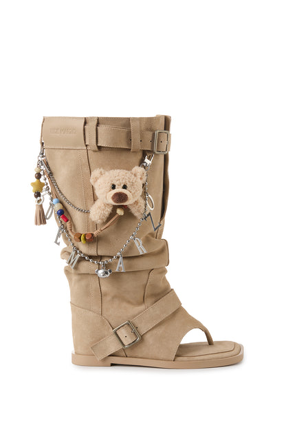 13DE MARZO Denim Flip-Flop Stacked Boots Khaki