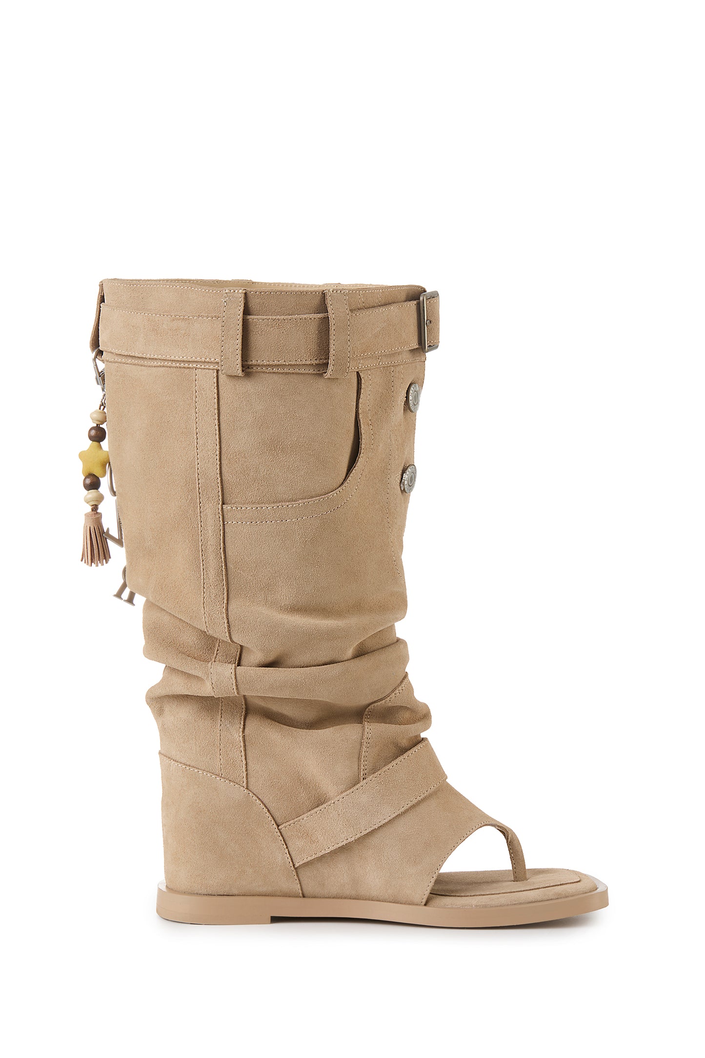 13DE MARZO Denim Flip-Flop Stacked Boots Khaki
