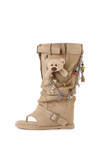 13DE MARZO Denim Flip-Flop Stacked Boots Khaki