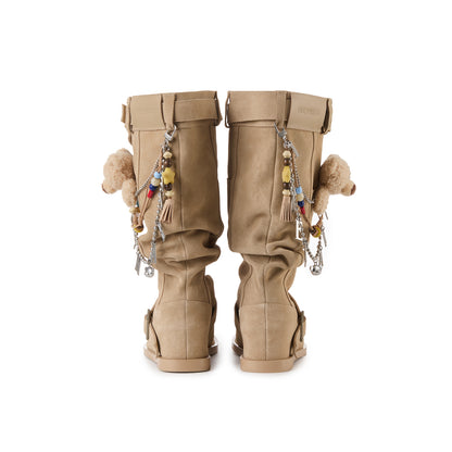 13DE MARZO Denim Flip-Flop Stacked Boots Khaki