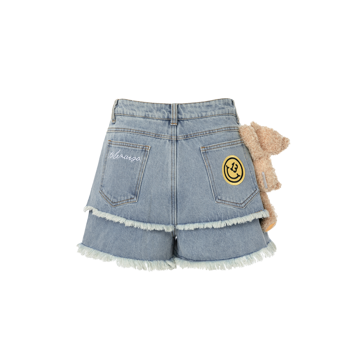 13DE MARZO Logo Patch Bear Denim Shorts