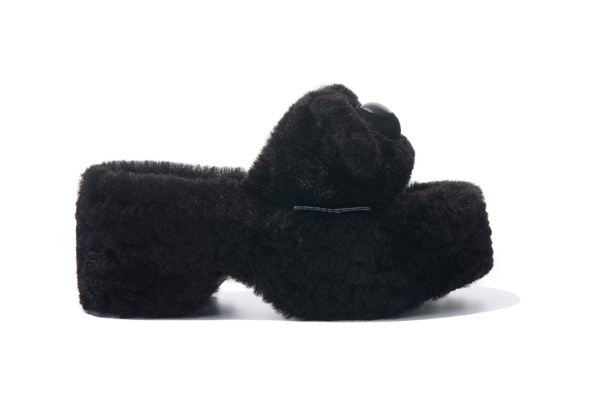 13DE MARZO Furry Bear Head Slippers Black - 13DE MARZO