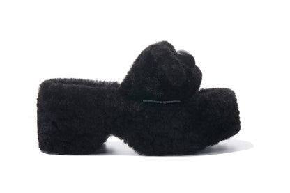 13DE MARZO Furry Bear Head Slippers Black - 13DE MARZO