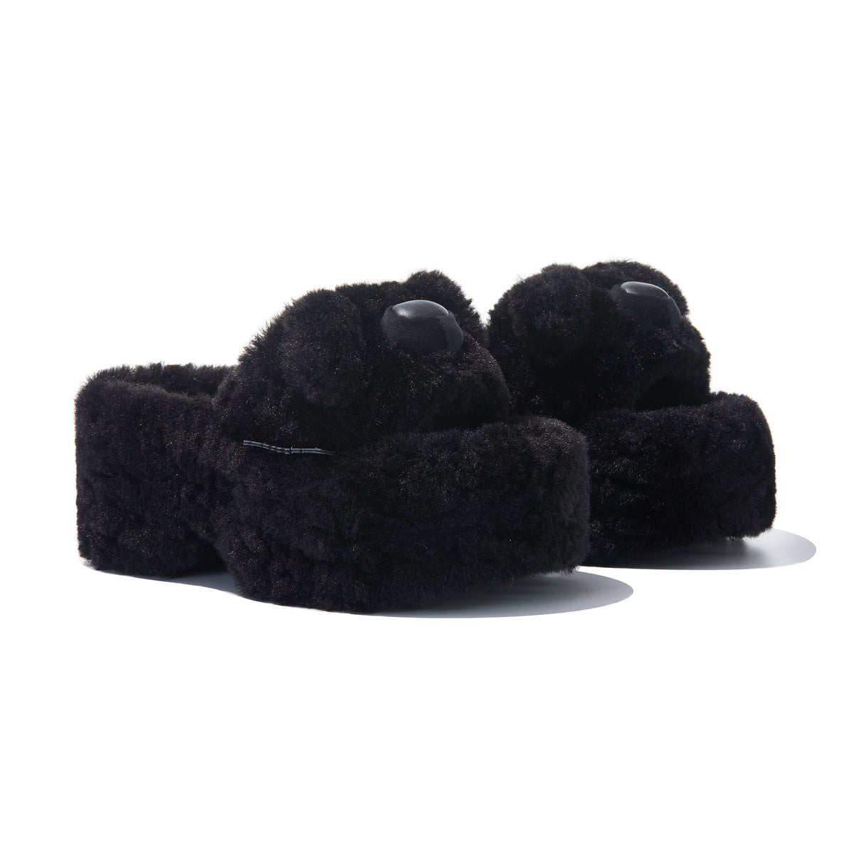 13DE MARZO Furry Bear Head Slippers Black - 13DE MARZO