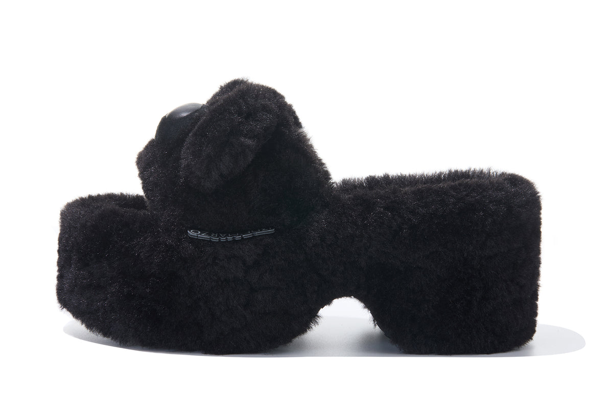 13DE MARZO Furry Bear Head Slippers Black - 13DE MARZO