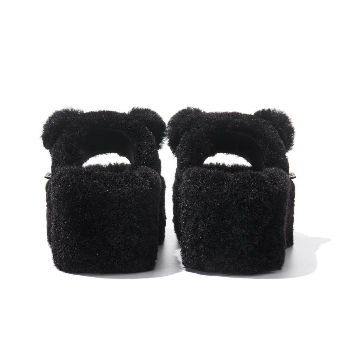 13DE MARZO Furry Bear Head Slippers Black - 13DE MARZO