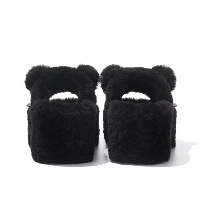 13DE MARZO Furry Bear Head Slippers Black - 13DE MARZO