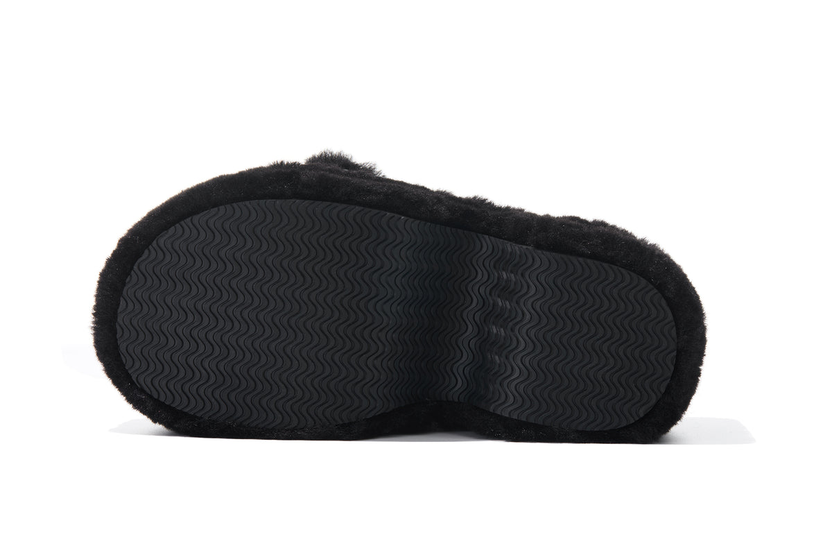 13DE MARZO Furry Bear Head Slippers Black - 13DE MARZO