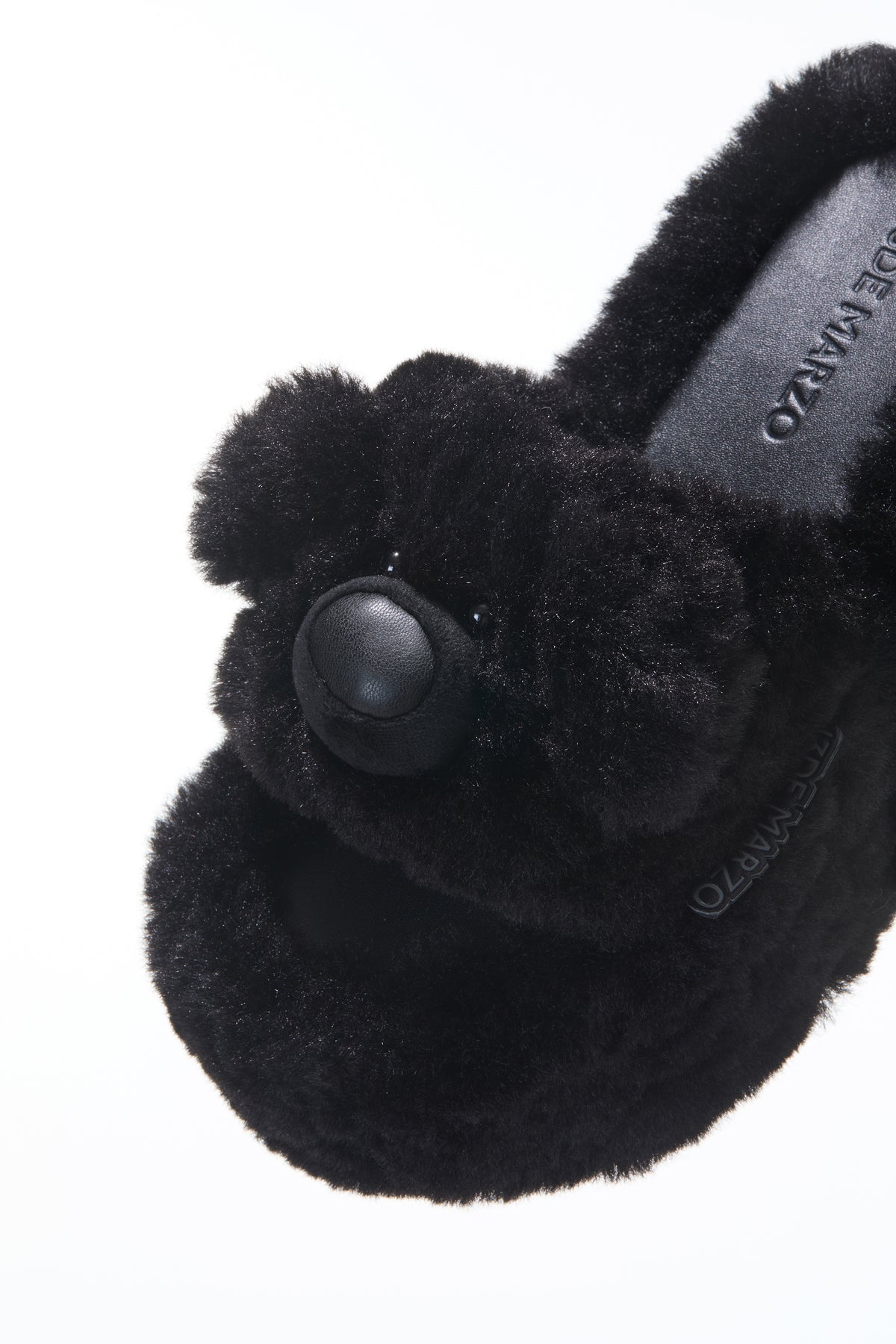13DE MARZO Furry Bear Head Slippers Black - 13DE MARZO