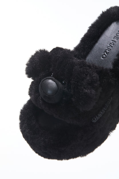 13DE MARZO Furry Bear Head Slippers Black - 13DE MARZO