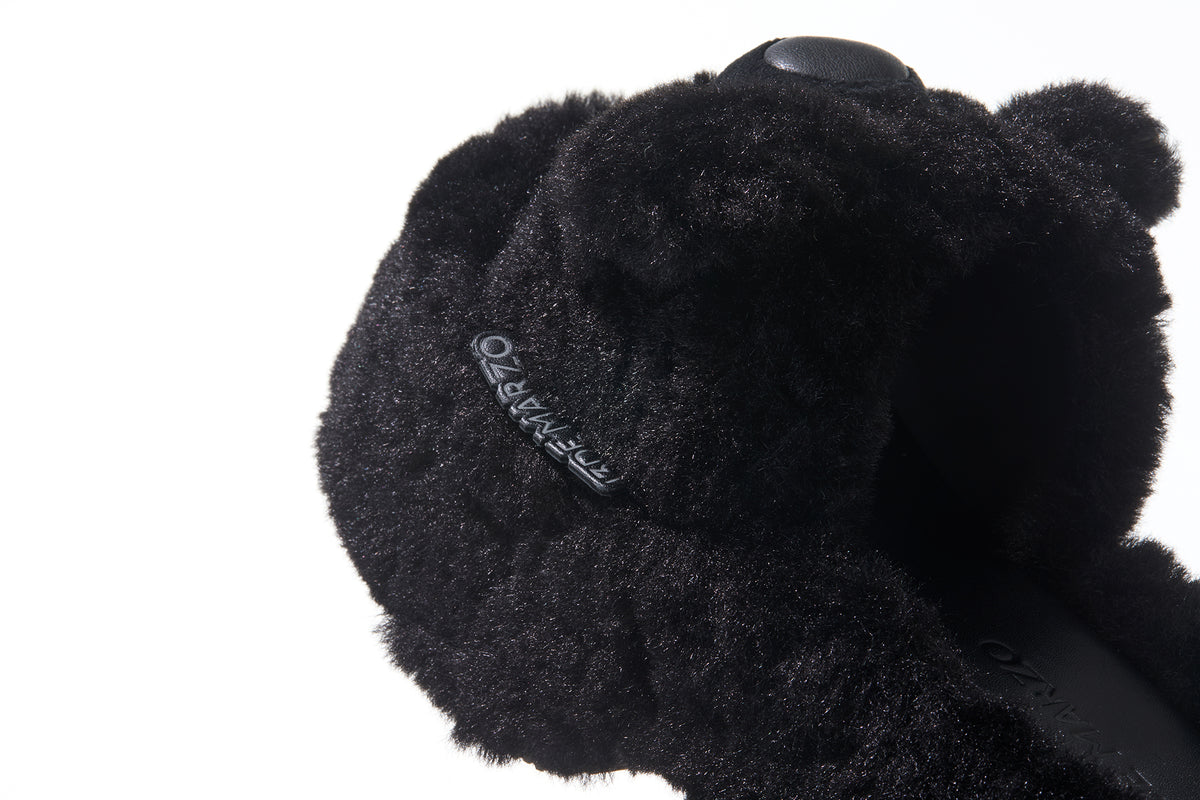 13DE MARZO Furry Bear Head Slippers Black - 13DE MARZO