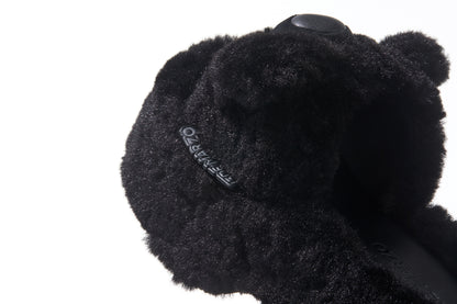 13DE MARZO Furry Bear Head Slippers Black - 13DE MARZO