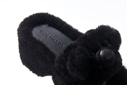 13DE MARZO Furry Bear Head Slippers Black - 13DE MARZO