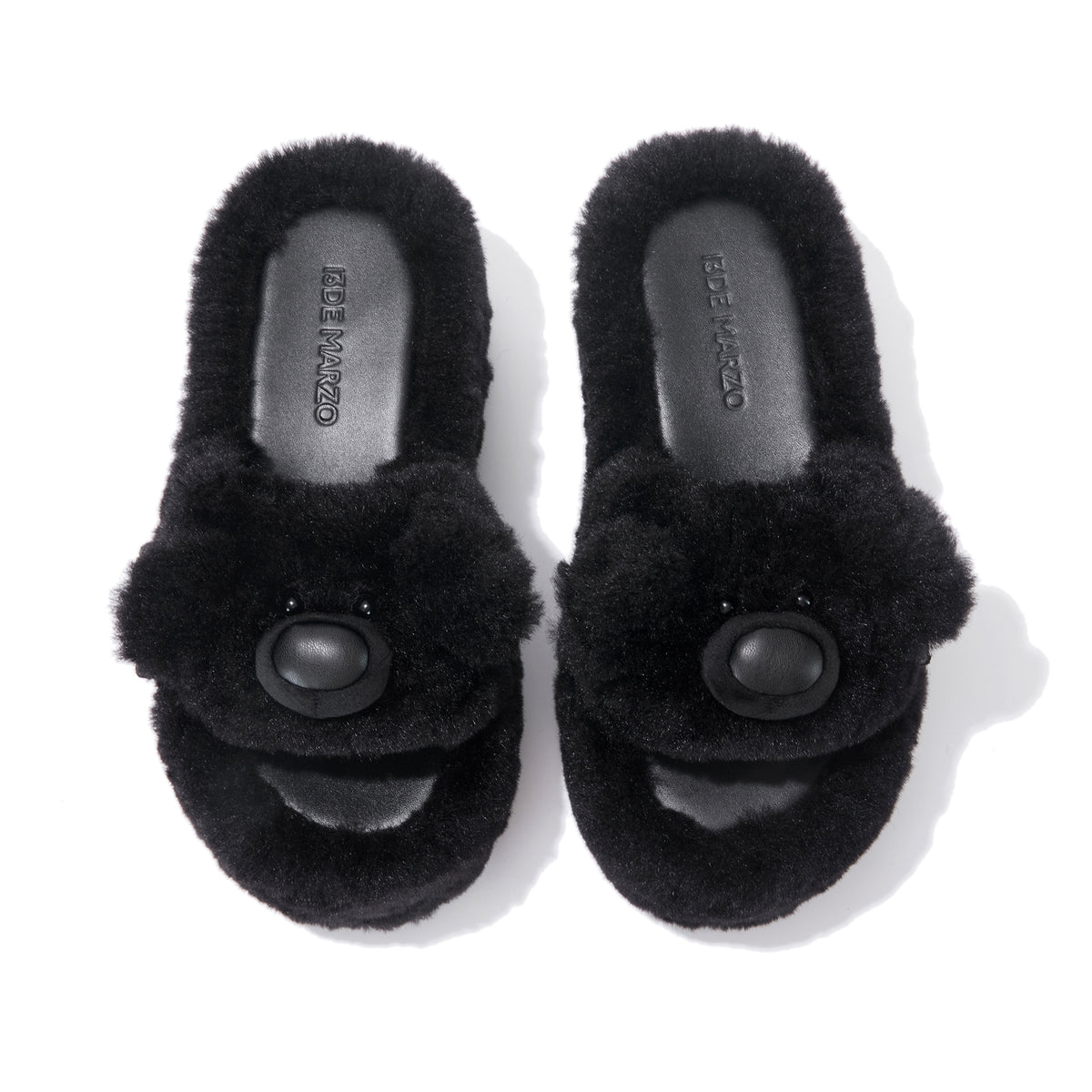 13DE MARZO Furry Bear Head Slippers Black - 13DE MARZO