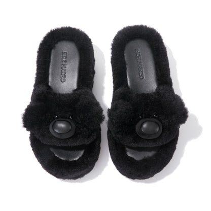 13DE MARZO Furry Bear Head Slippers Black - 13DE MARZO