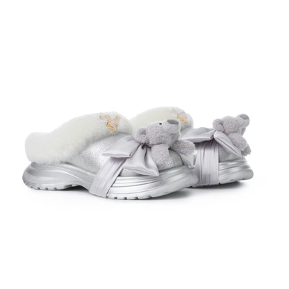 13DE MARZO Bear Fuzzy Snow Slippers Silver