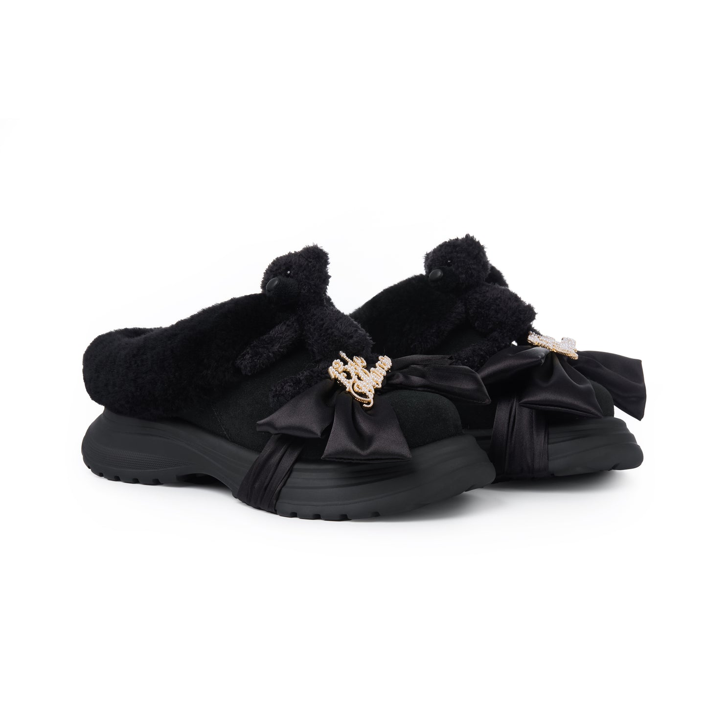 13DE MARZO Bear Fuzzy Snow Slippers Black