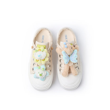 13DE MARZO Floral Butterfly Bear Backless Shoes Khaki - 13DE MARZO