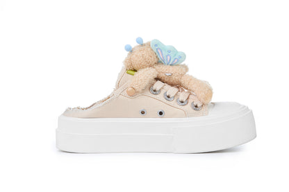 13DE MARZO Floral Butterfly Bear Backless Shoes Khaki - 13DE MARZO
