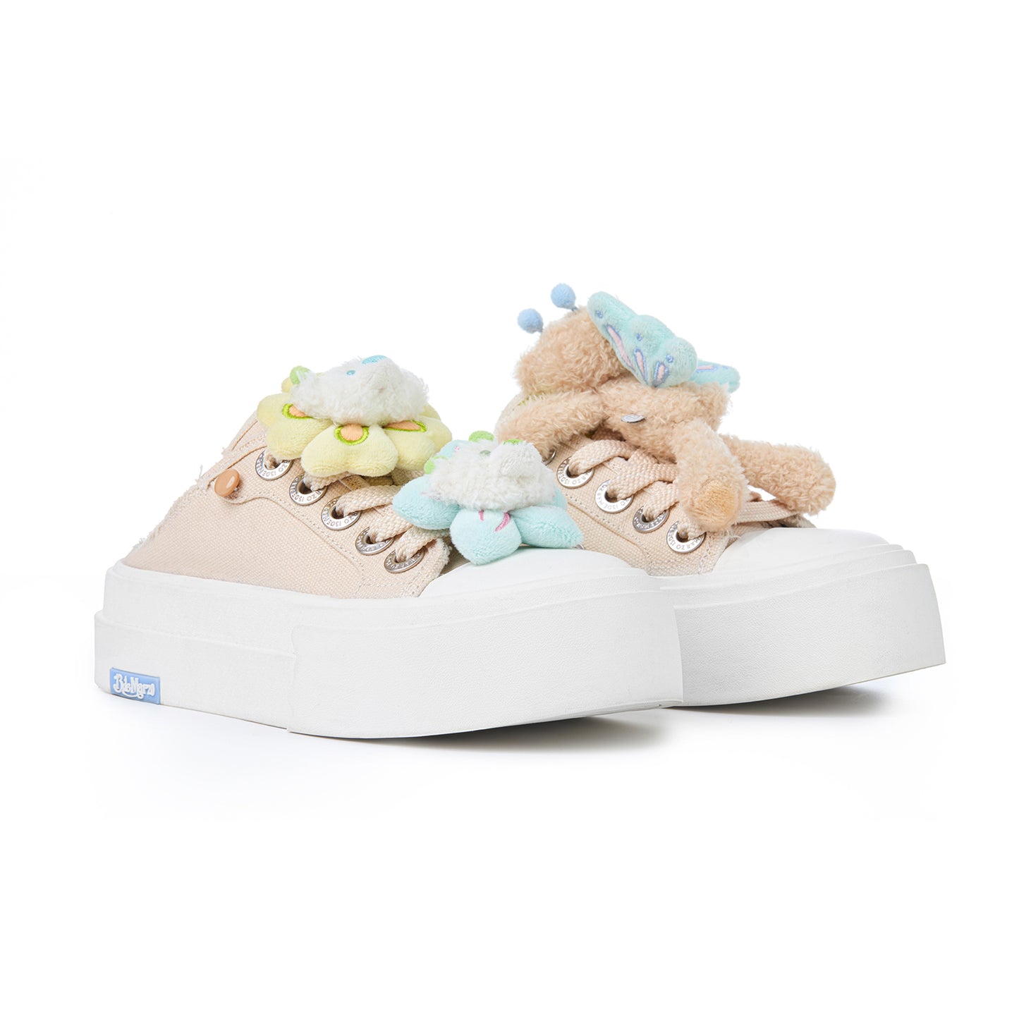 13DE MARZO Floral Butterfly Bear Backless Shoes Khaki - 13DE MARZO