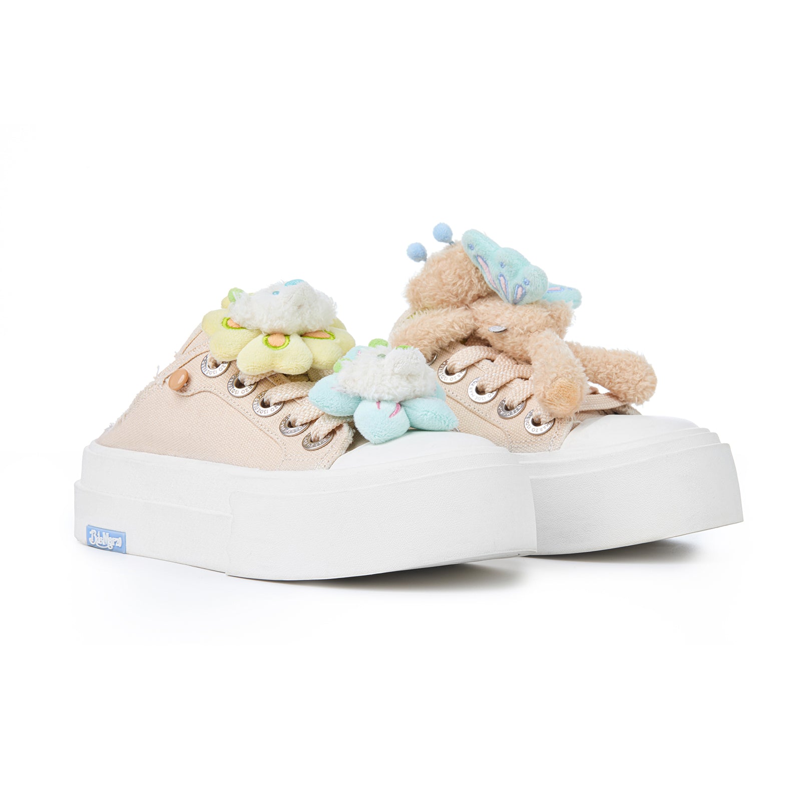 13DE MARZO Floral Butterfly Bear Backless Shoes Khaki - 13DE MARZO