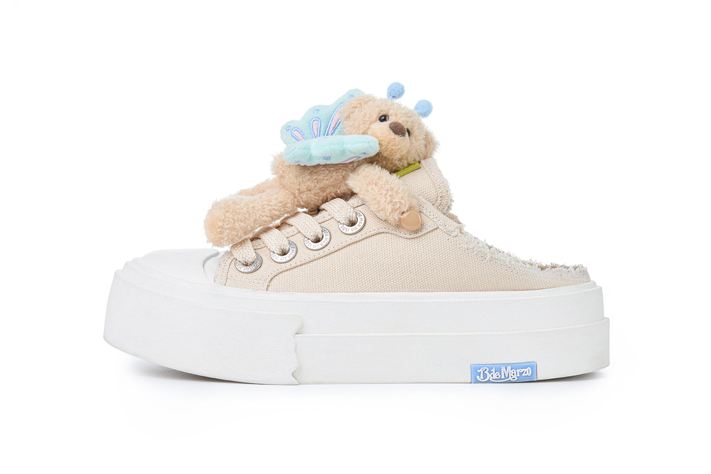 13DE MARZO Floral Butterfly Bear Backless Shoes Khaki - 13DE MARZO