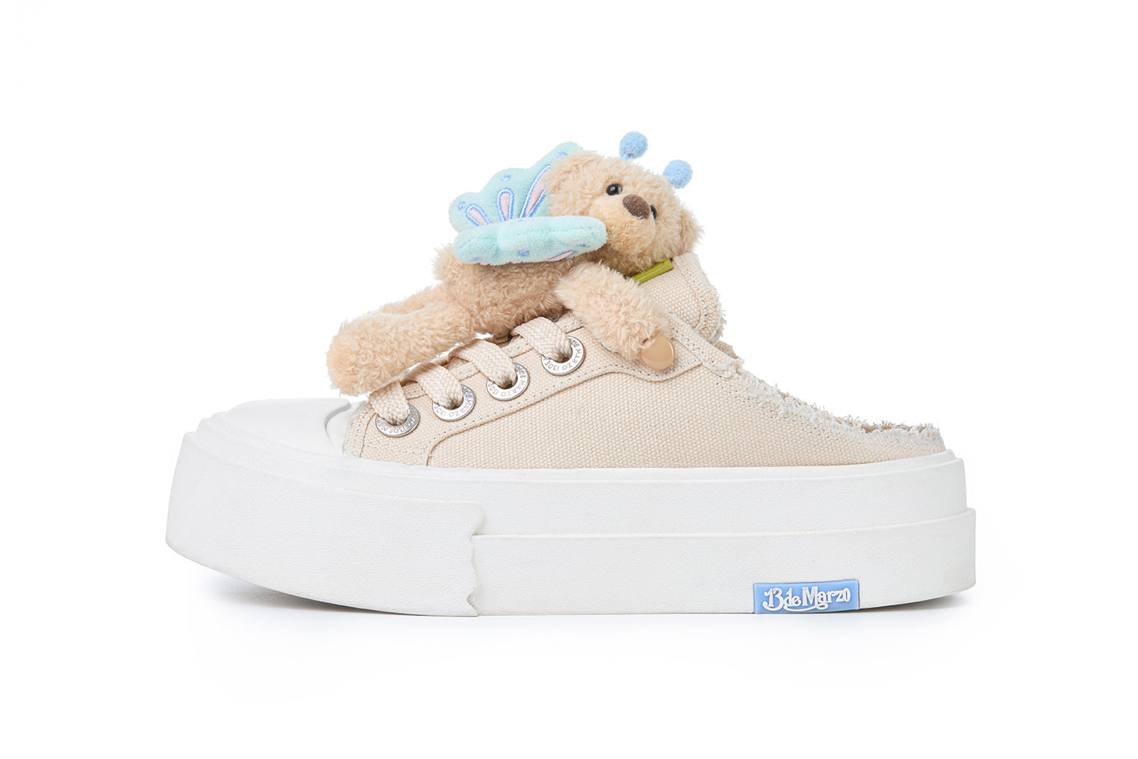 13DE MARZO Floral Butterfly Bear Backless Shoes Khaki - 13DE MARZO