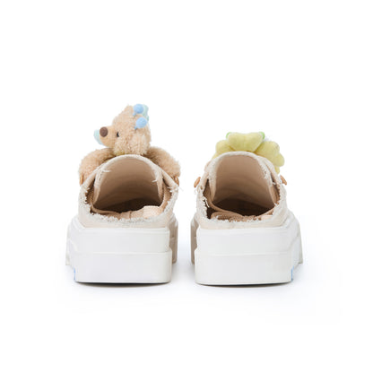 13DE MARZO Floral Butterfly Bear Backless Shoes Khaki - 13DE MARZO