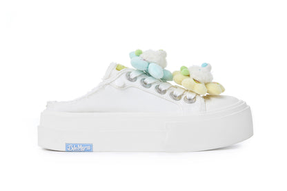 13DE MARZO Floral Butterfly Bear Backless Shoes White - 13DE MARZO