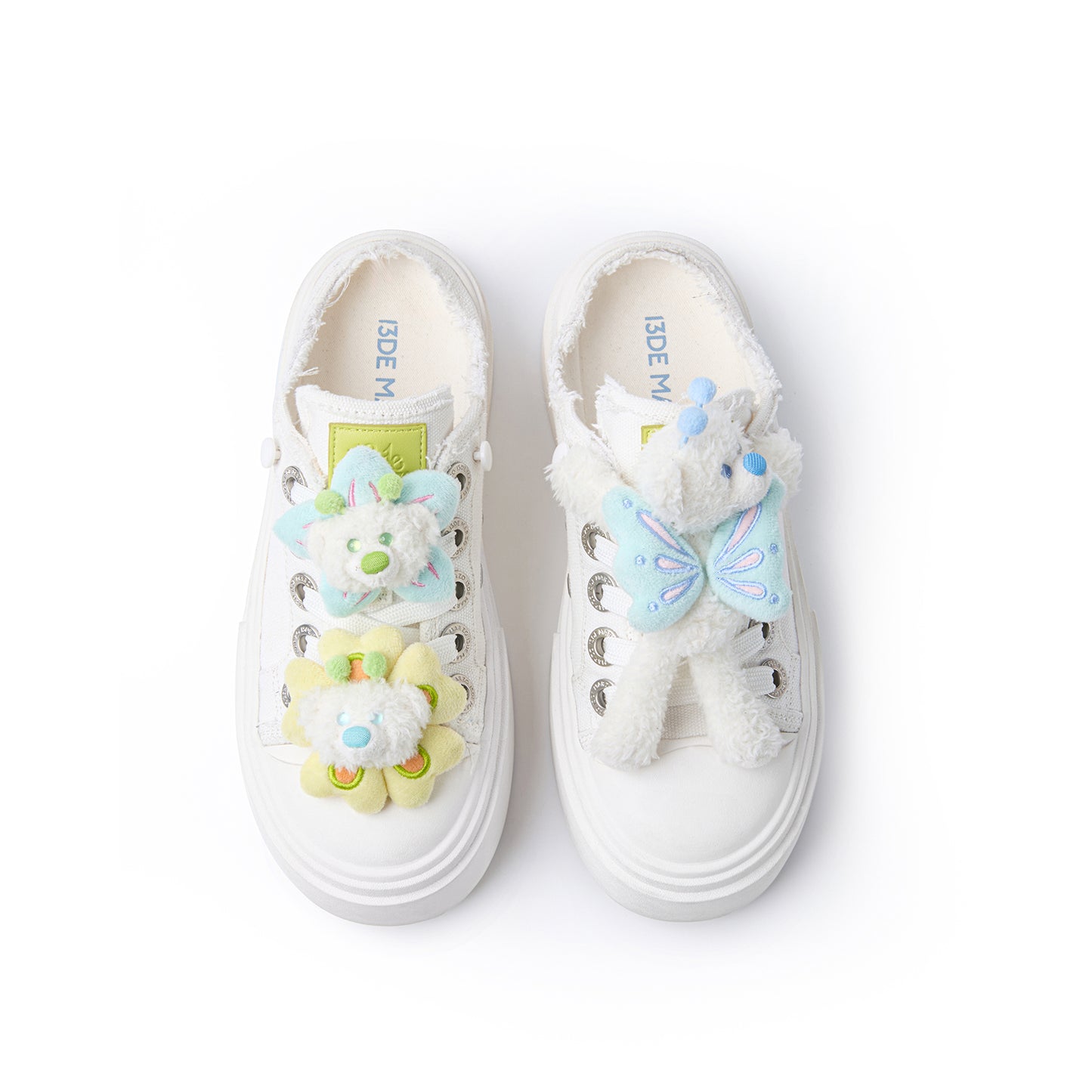 13DE MARZO Floral Butterfly Bear Backless Shoes White - 13DE MARZO