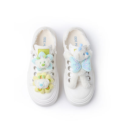 13DE MARZO Floral Butterfly Bear Backless Shoes White - 13DE MARZO