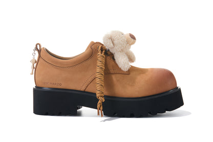 13DE MARZO Retro Distressed Platform Derby Shoes Khaki
