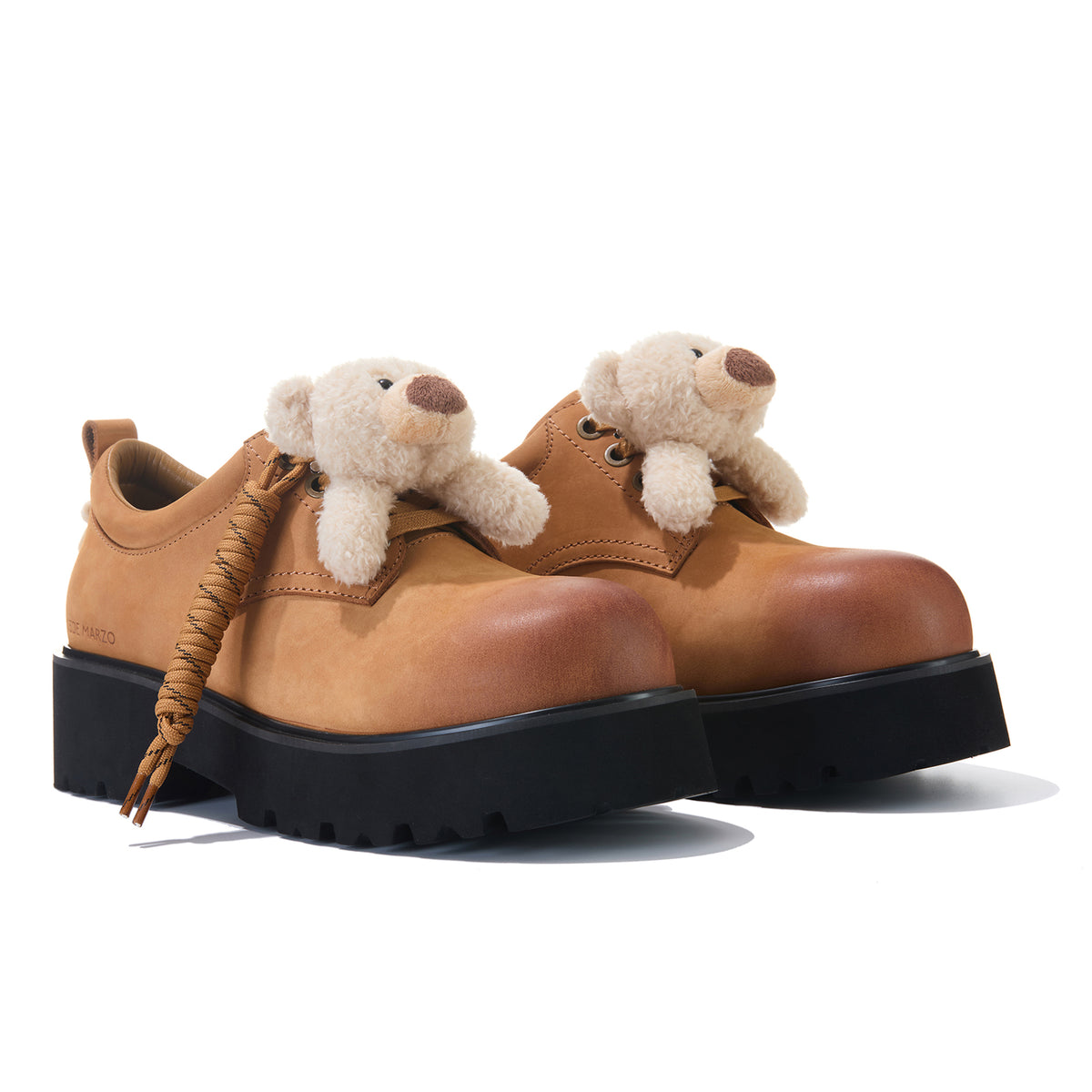13DE MARZO Retro Distressed Platform Derby Shoes Khaki