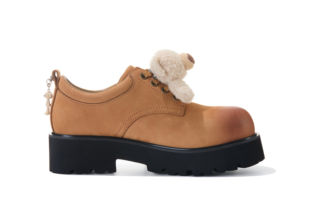 13DE MARZO Retro Distressed Platform Derby Shoes Khaki