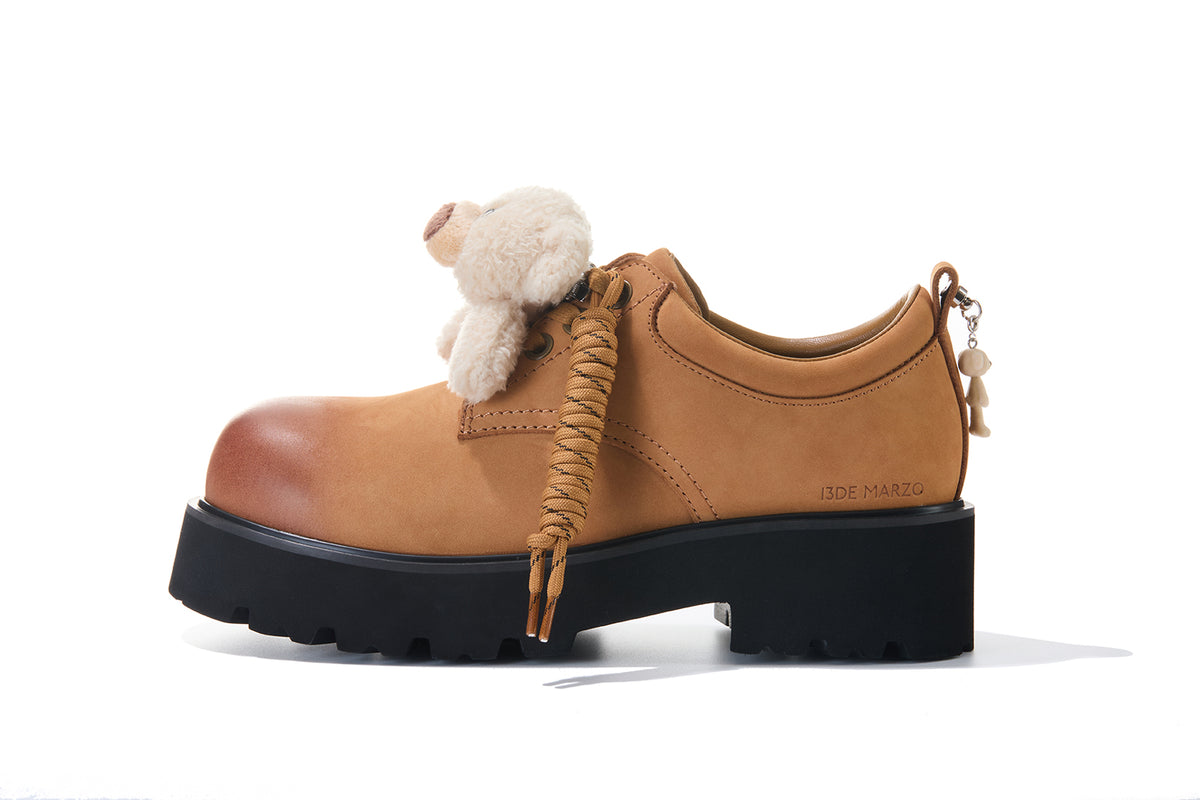 13DE MARZO Retro Distressed Platform Derby Shoes Khaki