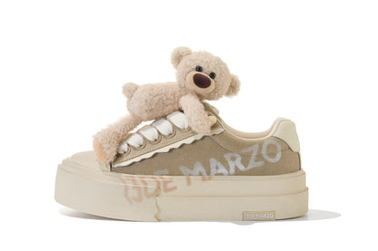 13DE MARZO Detachable Platform Canvas Slouch Boots Khaki