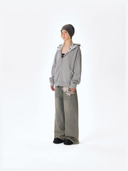 13DE MARZO Bear Cash Zipper Hoodie Grey - 13DE MARZO