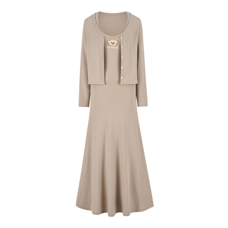 13DE MARZO Bear Top With Bodycon Dress Khaki