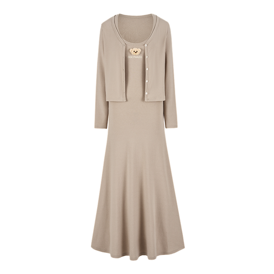 13DE MARZO Bear Top With Bodycon Dress Khaki