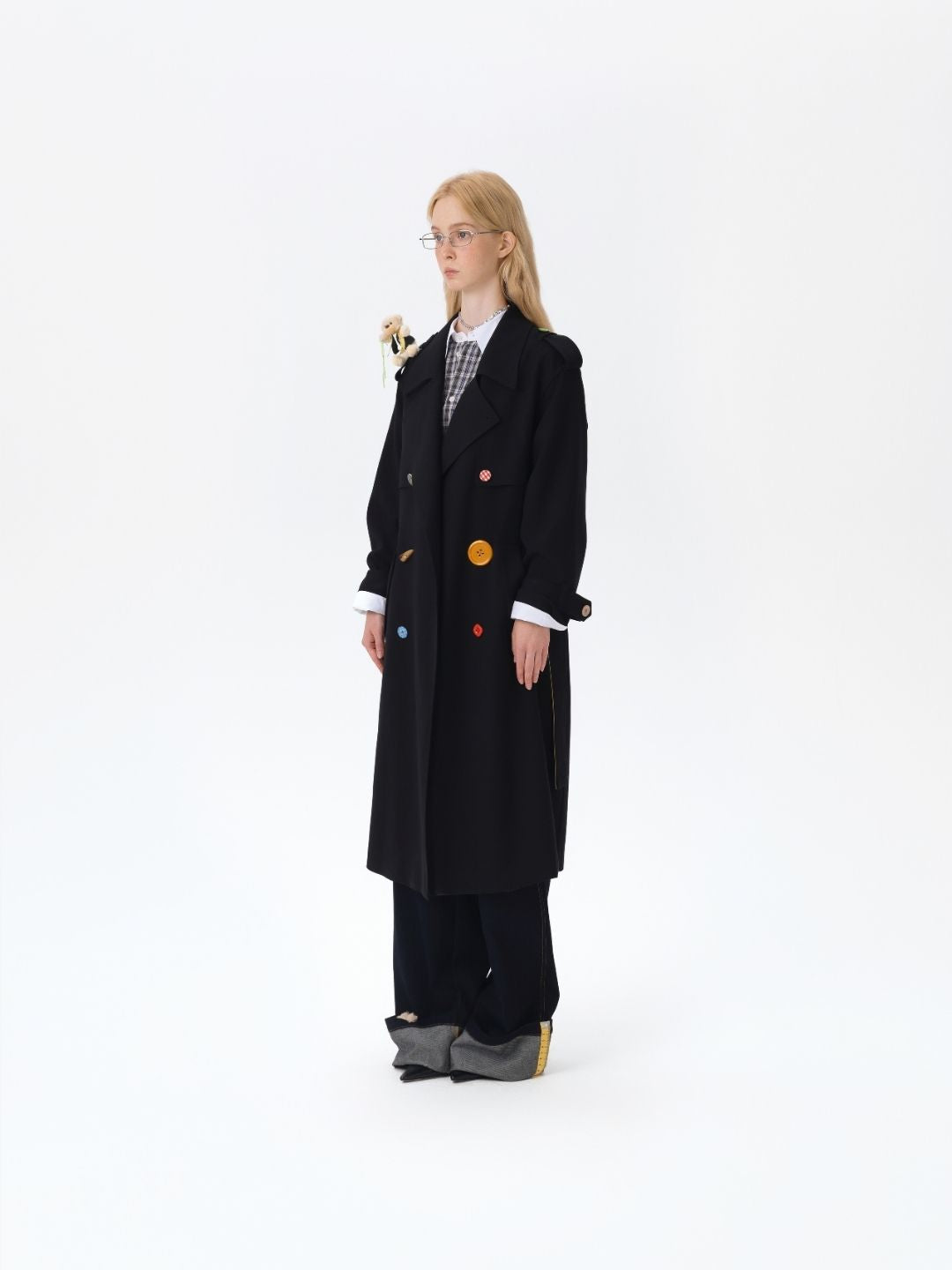 13DE MARZO Tailor Bear Ruler Trench Coat Black - 13DE MARZO