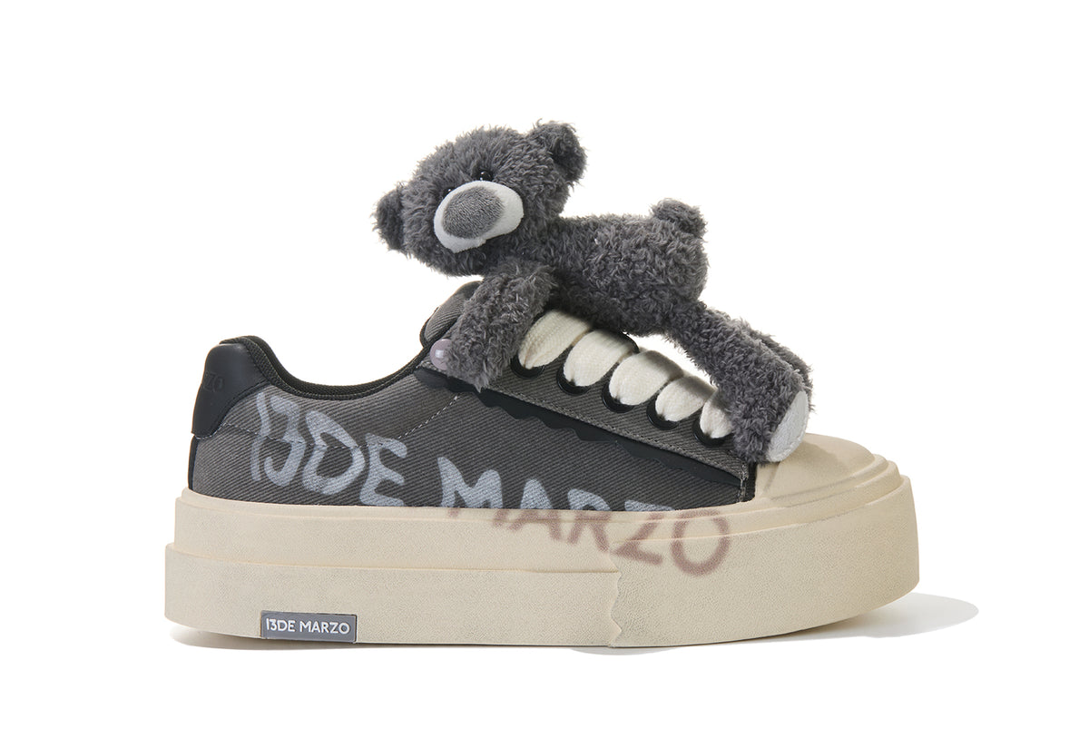 13DE MARZO Detachable Platform Canvas Slouch Boots Dark Grey