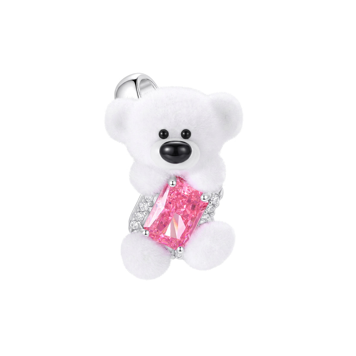 13DE MARZO Sugar Cube Zircon Bear Open Ring White