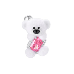 13DE MARZO Sugar Cube Zircon Bear Open Ring White