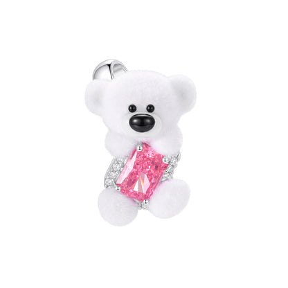13DE MARZO Sugar Cube Zircon Bear Open Ring White