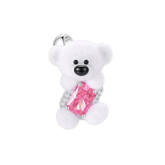 13DE MARZO Sugar Cube Zircon Bear Open Ring White - 13DE MARZO