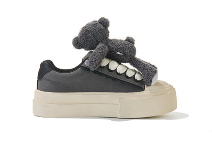 13DE MARZO Detachable Platform Canvas Slouch Boots Dark Grey